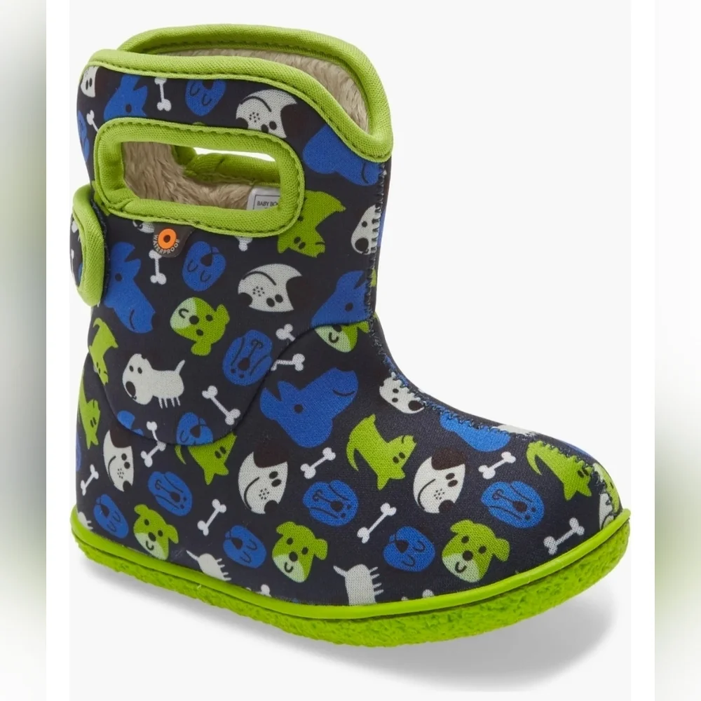 Bogs Kids Dog Print Rain & Snow Boots - Navy, Blue, Lime